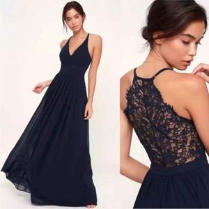 LULU'S NWT New Love Spell Navy Blue Lace-back Maxi Formal Dress Prom Wedding XL